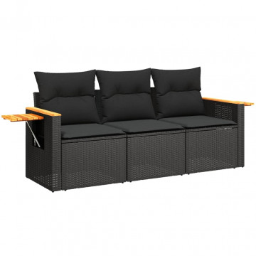 Set mobilier de grădină cu perne, 3 piese, negru, poliratan - Img 2