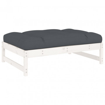 Set mobilier de grădină cu perne, 4 piese, alb, lemn masiv - Img 8