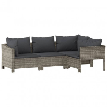 Set mobilier de grădină cu perne, 4 piese, gri, poliratan - Img 3
