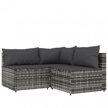 Set mobilier de grădină cu perne, 4 piese, gri, poliratan - Img 3