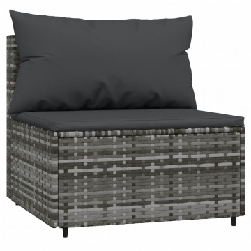 Set mobilier de grădină cu perne, 4 piese, gri, poliratan - Img 5