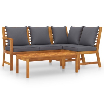 Set mobilier de grădină cu perne, 4 piese, lemn masiv de acacia - Img 2