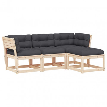 Set mobilier de grădină cu perne, 4 piese, lemn masiv de pin - Img 2