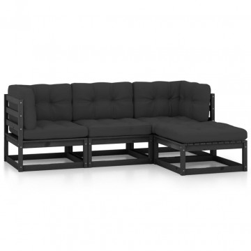 Set mobilier de grădină cu perne, 4 piese, lemn masiv pin - Img 1