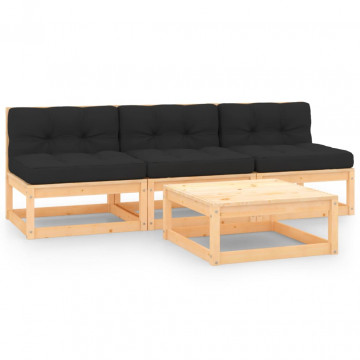 Set mobilier de grădină cu perne, 4 piese, lemn masiv pin - Img 1