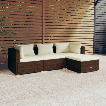 Set mobilier de grădină cu perne, 4 piese, maro, poliratan - Img 1
