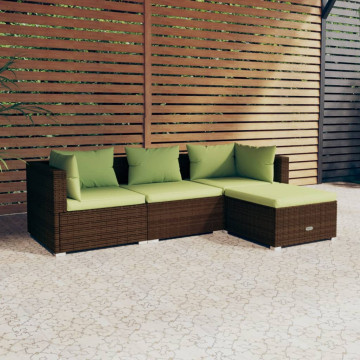 Set mobilier de grădină cu perne, 4 piese, maro, poliratan - Img 1