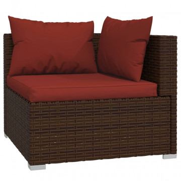 Set mobilier de grădină cu perne, 4 piese, maro, poliratan - Img 8