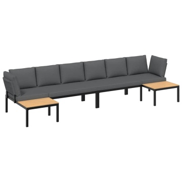 Set mobilier de grădină cu perne, 4 piese, negru, aluminiu - Img 2