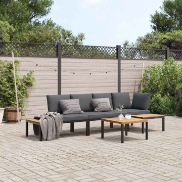 Set mobilier de grădină cu perne, 4 piese, negru, aluminiu - Img 1