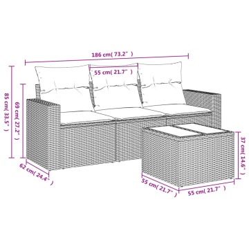 Set mobilier de grădină cu perne, 4 piese, negru, poliratan - Img 3