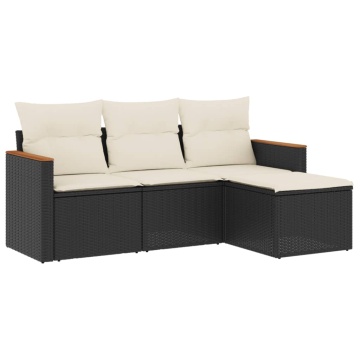 Set mobilier de grădină cu perne, 4 piese, negru, poliratan - Img 2