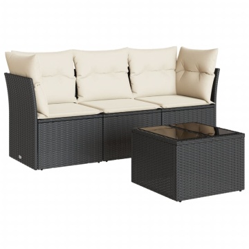 Set mobilier de grădină cu perne, 4 piese, negru, poliratan - Img 2