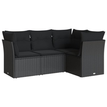 Set mobilier de grădină cu perne, 4 piese, negru, poliratan - Img 2