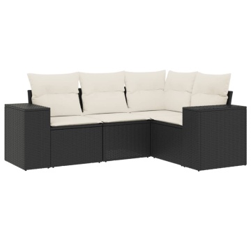 Set mobilier de grădină cu perne, 4 piese, negru, poliratan - Img 2
