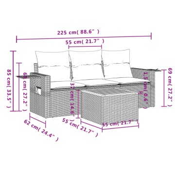 Set mobilier de grădină cu perne, 4 piese, negru, poliratan - Img 7