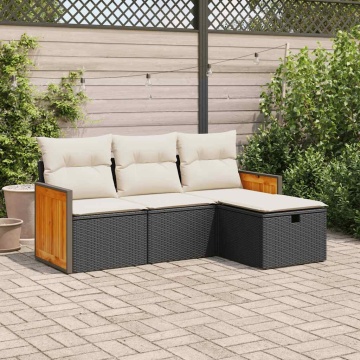 Set mobilier de grădină cu perne, 4 piese, negru, poliratan - Img 1