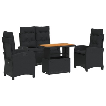 Set mobilier de grădină cu perne, 4 piese, negru, poliratan - Img 2