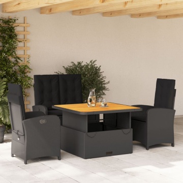 Set mobilier de grădină cu perne, 4 piese, negru, poliratan - Img 1