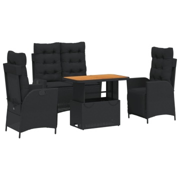 Set mobilier de grădină cu perne, 4 piese, negru, poliratan - Img 2