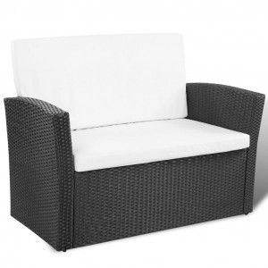 Set mobilier de grădină cu perne, 4 piese, negru, poliratan - Img 4