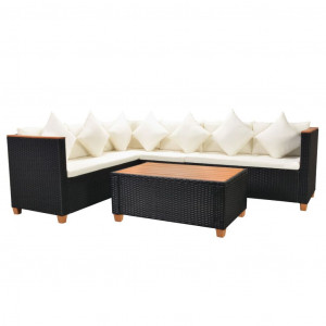 Set mobilier de grădină cu perne, 4 piese, negru, poliratan - Img 3