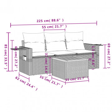 Set mobilier de grădină cu perne, 4 piese, negru, poliratan - Img 6