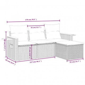Set mobilier de grădină cu perne, 4 piese, negru, poliratan - Img 7