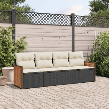 Set mobilier de grădină cu perne, 4 piese, negru, poliratan - Img 1