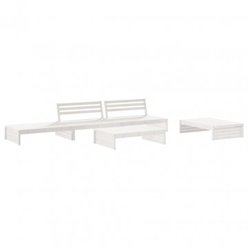 Set mobilier de grădină cu perne, 5 piese, alb, lemn masiv - Img 3