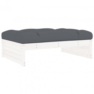 Set mobilier de grădină cu perne, 5 piese, alb, lemn masiv - Img 8