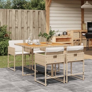 Set mobilier de grădină cu perne, 5 piese, bej, poliratan - Img 1
