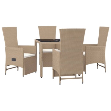 Set mobilier de grădină cu perne, 5 piese, bej, poliratan - Img 3