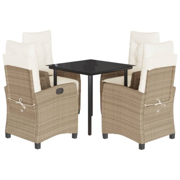 Set mobilier de grădină cu perne, 5 piese, bej, poliratan - Img 2