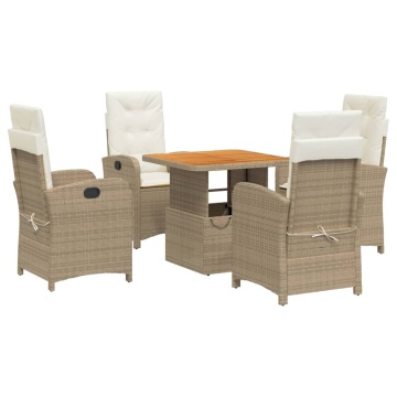 Set mobilier de grădină cu perne, 5 piese, bej, poliratan - Img 2