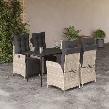Set mobilier de grădină cu perne, 5 piese gri deschis poliratan - Img 1