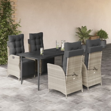 Set mobilier de grădină cu perne, 5 piese gri deschis poliratan - Img 1