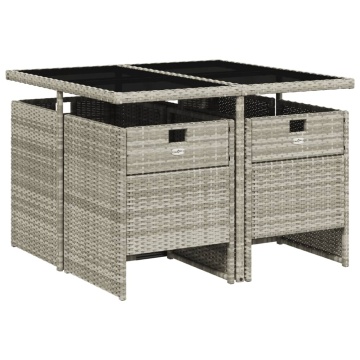 Set mobilier de grădină cu perne, 5 piese gri deschis poliratan - Img 3