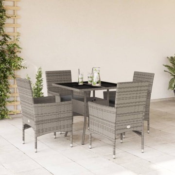 Set mobilier de grădină cu perne 5 piese gri poliratan & sticlă - Img 1