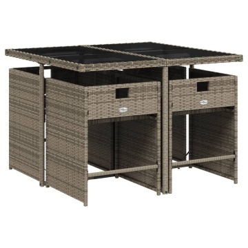 Set mobilier de grădină cu perne, 5 piese, gri, poliratan - Img 3