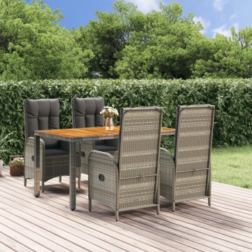 Set mobilier de grădină cu perne, 5 piese, gri, poliratan - Img 1