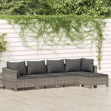Set mobilier de grădină cu perne, 5 piese, gri, poliratan - Img 1