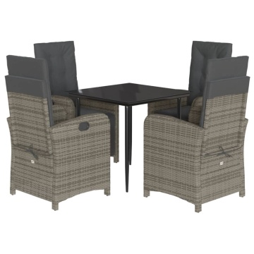 Set mobilier de grădină cu perne, 5 piese, gri, poliratan - Img 2