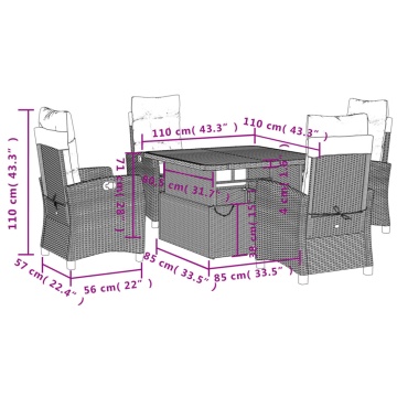 Set mobilier de grădină cu perne, 5 piese, gri, poliratan - Img 7
