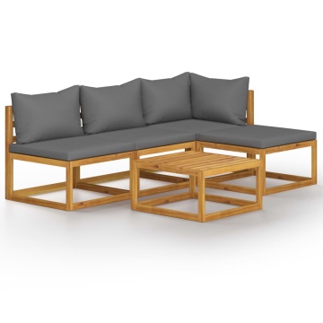 Set mobilier de grădină cu perne, 5 piese, lemn masiv acacia - Img 2