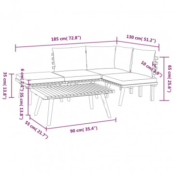 Set mobilier de grădină cu perne, 5 piese, lemn masiv acacia - Img 7