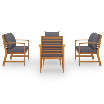 Set mobilier de grădină cu perne, 5 piese, lemn masiv acacia - Img 3