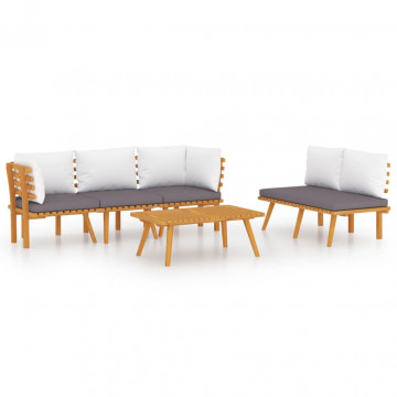 Set mobilier de grădină cu perne, 5 piese, lemn masiv de acacia - Img 2
