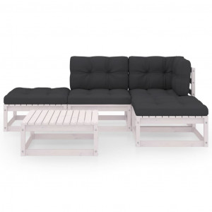 Set mobilier de grădină cu perne, 5 piese, lemn masiv de pin - Img 2