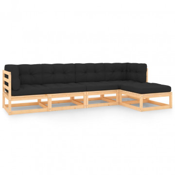 Set mobilier de grădină cu perne, 5 piese, lemn masiv de pin - Img 1